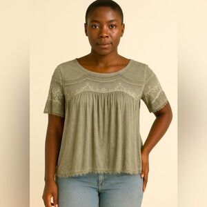 ‼️SOLD‼️ POL Light Green Babydoll Tunic Top W/pretty Lace Detailing